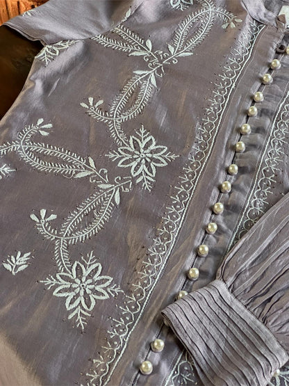 Pastel Purple Chanderi Chikankari Co-Ord Set