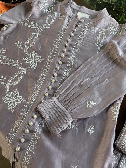 Pastel Purple Chanderi Chikankari Co-Ord Set