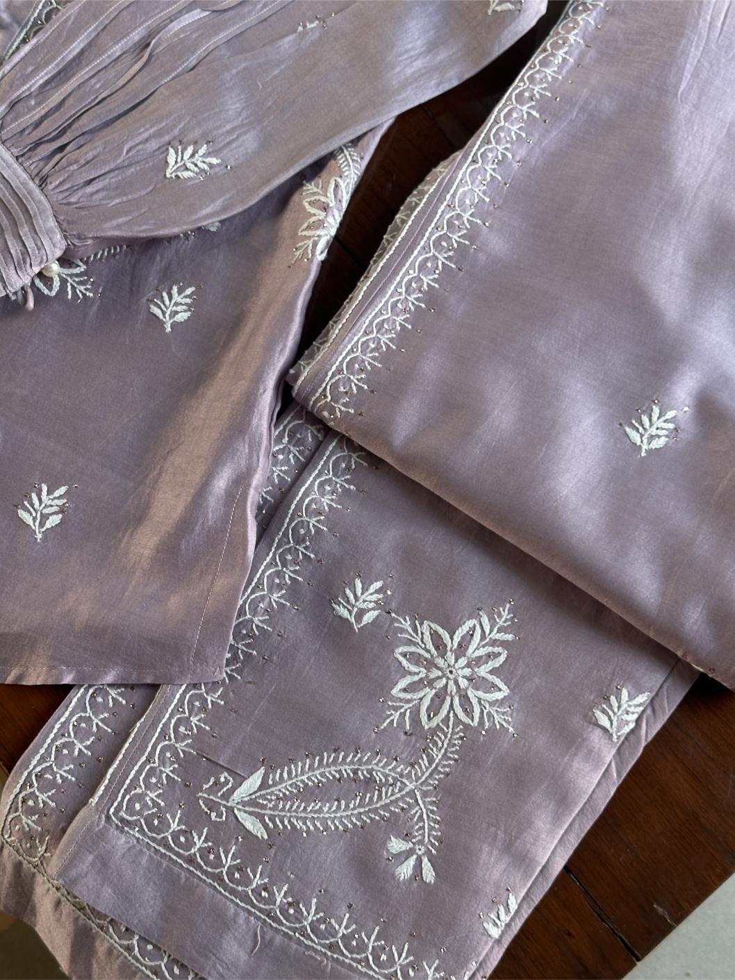 Pastel Purple Chanderi Chikankari Co-Ord Set