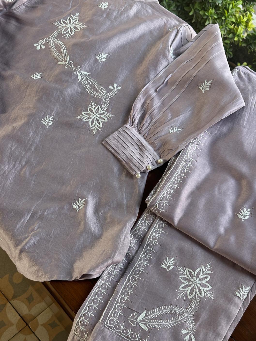 Pastel Purple Chanderi Chikankari Co-Ord Set