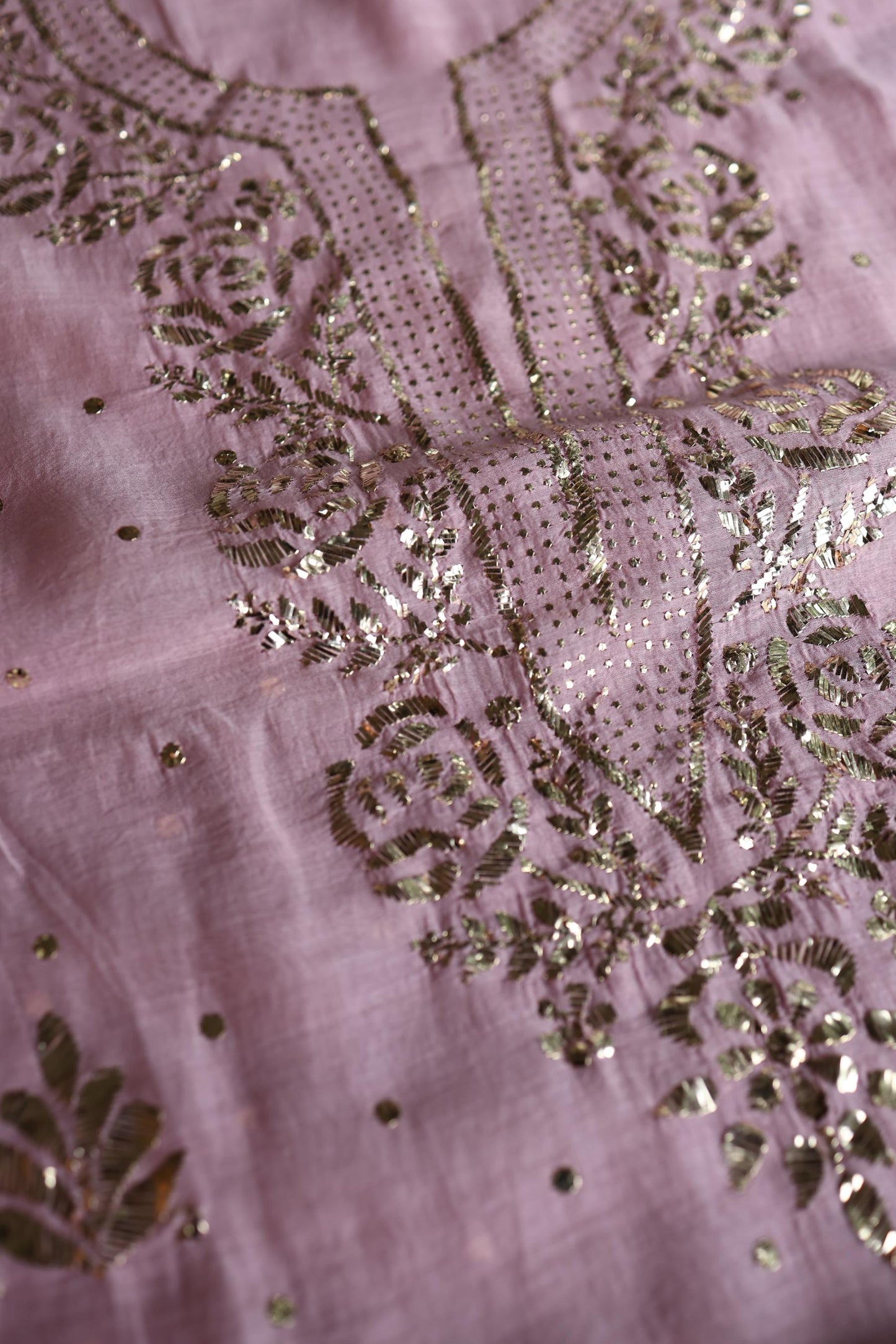 Pastel Purple Chanderi Silk Mukaish Badla Unstitched Fabric