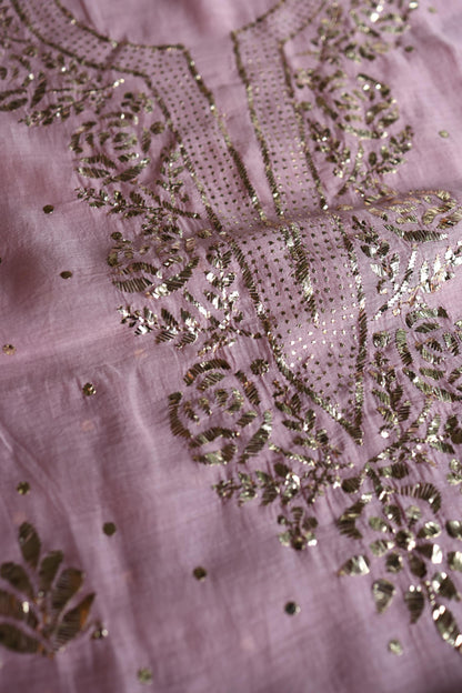 Pastel Purple Chanderi Silk Mukaish Badla Unstitched Fabric