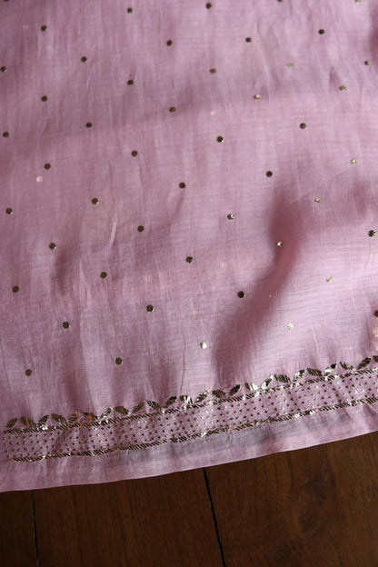 Pastel Purple Chanderi Silk Mukaish Badla Unstitched Fabric