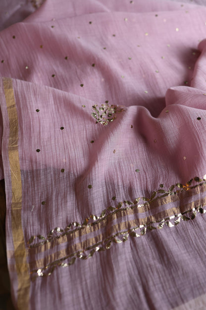 Pastel Purple Chanderi Silk Mukaish Badla Unstitched Fabric