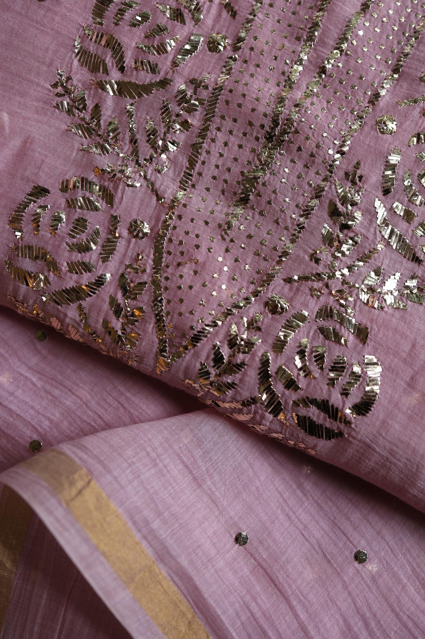Pastel Purple Chanderi Silk Mukaish Badla Unstitched Fabric
