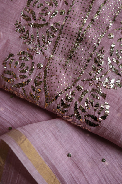 Pastel Purple Chanderi Silk Mukaish Badla Unstitched Fabric
