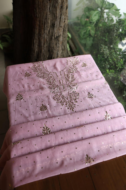 Pastel Purple Chanderi Silk Mukaish Badla Unstitched Fabric