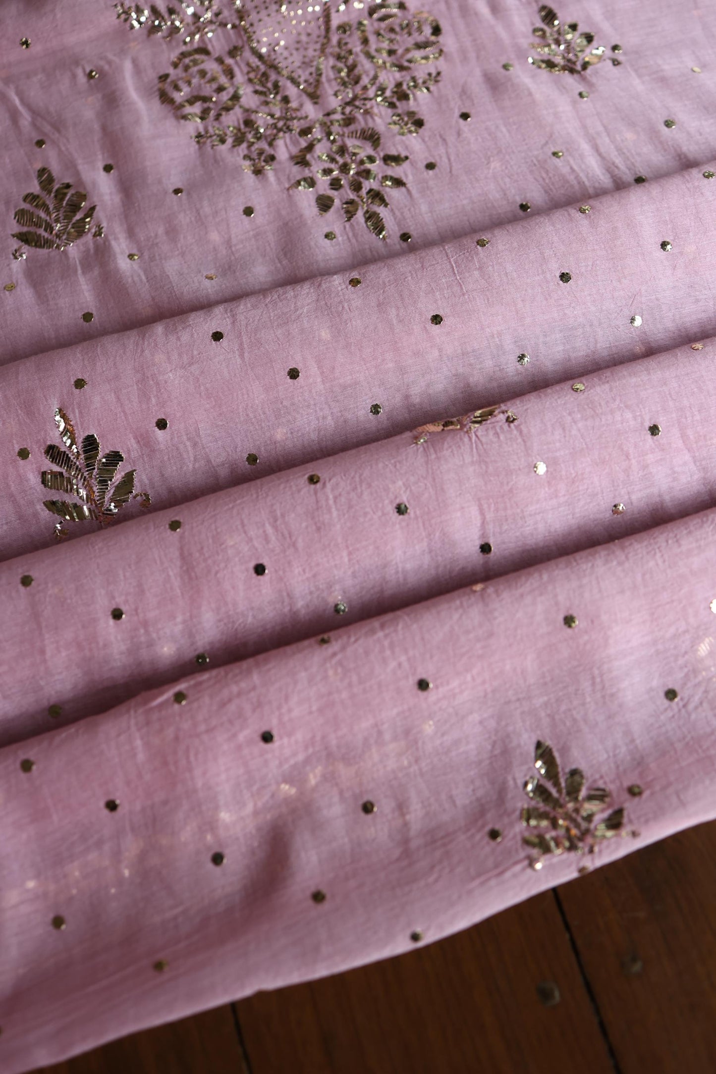 Pastel Purple Chanderi Silk Mukaish Badla Unstitched Fabric