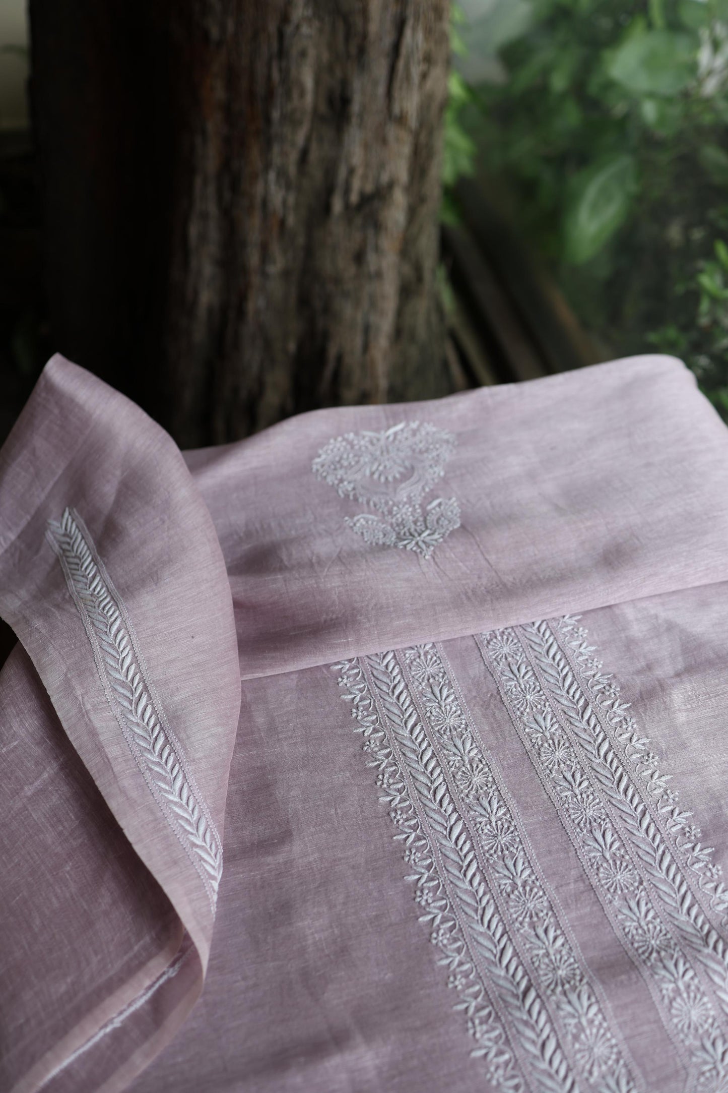 Pastel Purple Linen Chikankari Unstitched Men's Kurta Fabric