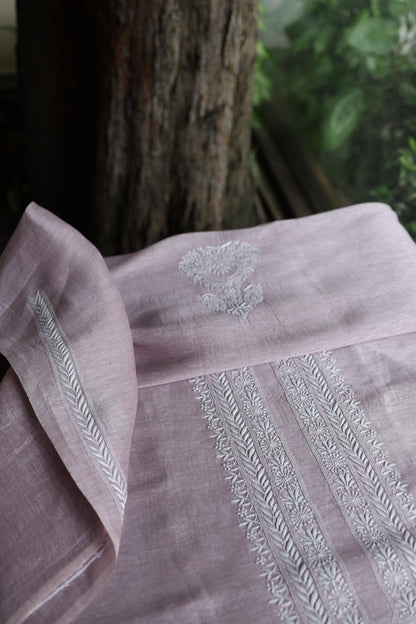 Pastel Purple Linen Chikankari Unstitched Men's Kurta Fabric