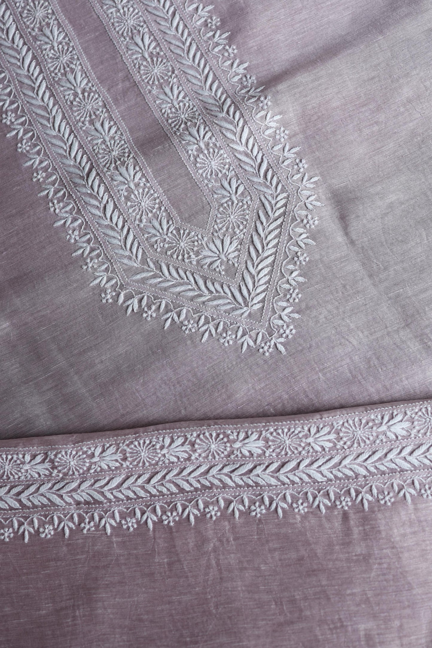 Pastel Purple Linen Chikankari Unstitched Men's Kurta Fabric