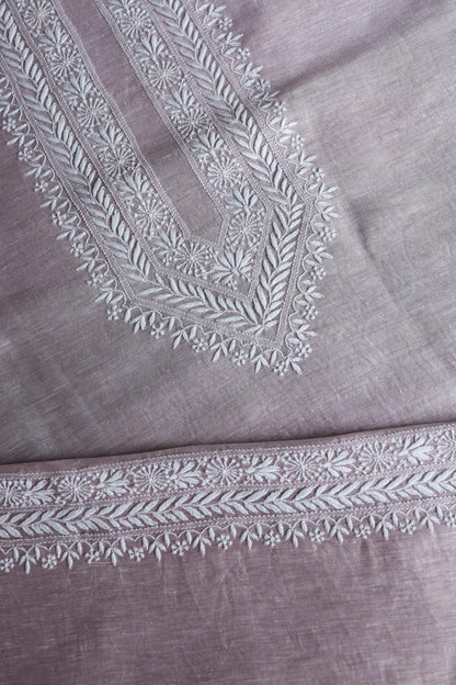 Pastel Purple Linen Chikankari Unstitched Men's Kurta Fabric