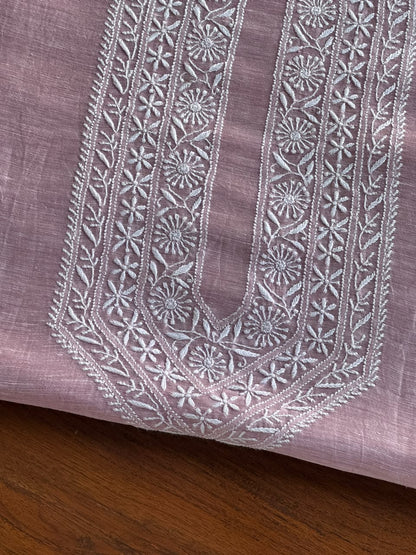 Pastel Purple Linen Chikankari Unstitched Men's Kurta Fabric