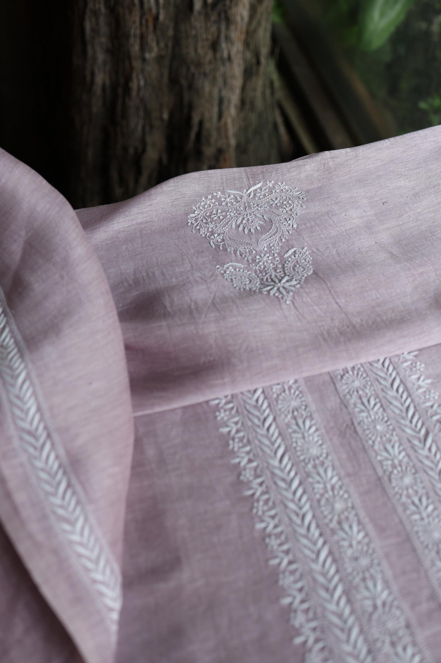 Pastel Purple Linen Chikankari Unstitched Men's Kurta Fabric