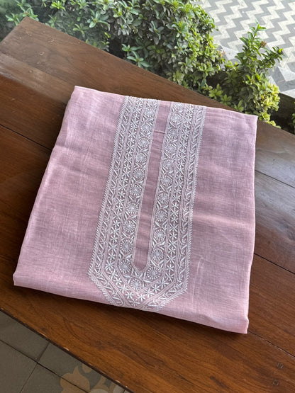 Pastel Purple Linen Chikankari Unstitched Men's Kurta Fabric