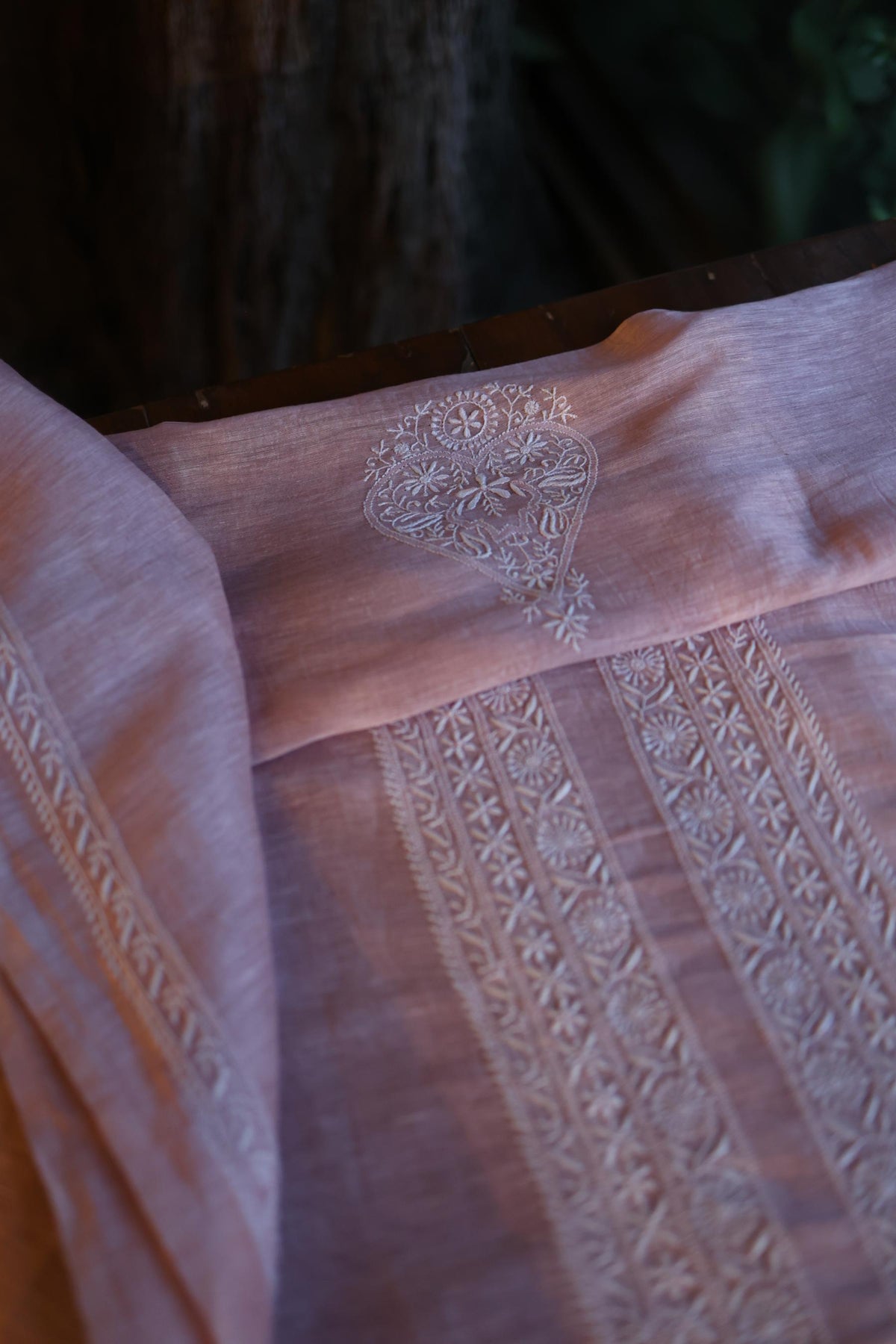 Pastel Purple Linen Chikankari Unstitched Men's Kurta Fabric
