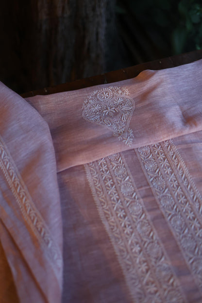 Pastel Purple Linen Chikankari Unstitched Men's Kurta Fabric
