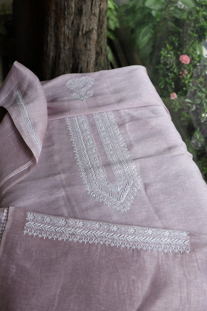 Pastel Purple Linen Chikankari Unstitched Men's Kurta Fabric