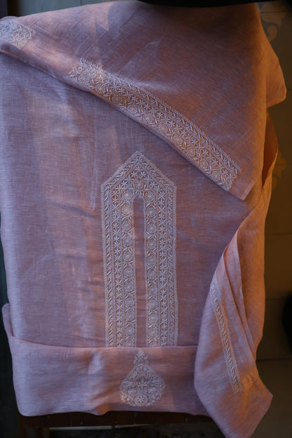Pastel Purple Linen Chikankari Unstitched Men's Kurta Fabric