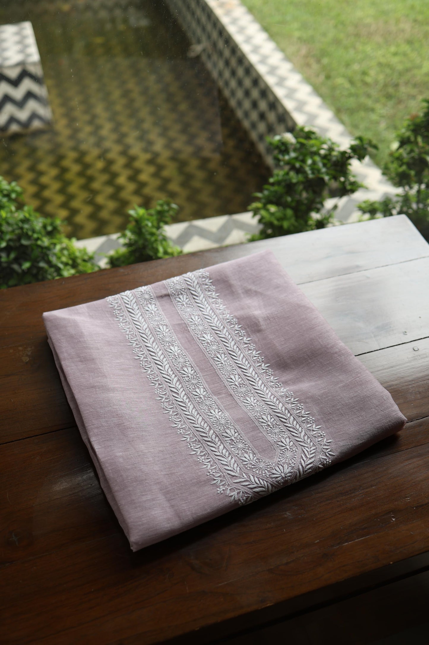 Pastel Purple Linen Chikankari Unstitched Men's Kurta Fabric