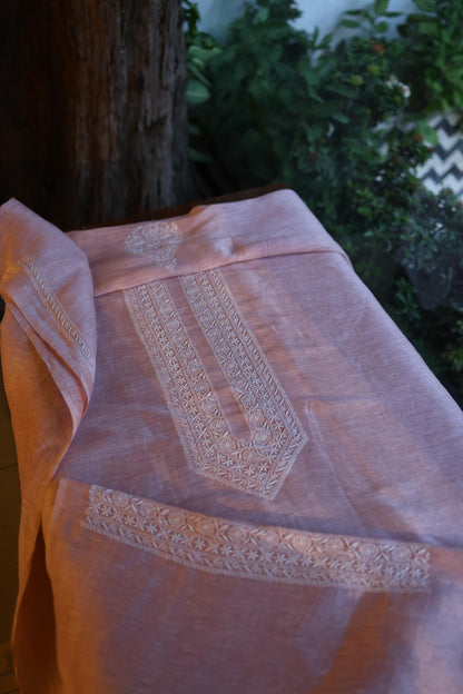 Pastel Purple Linen Chikankari Unstitched Men's Kurta Fabric