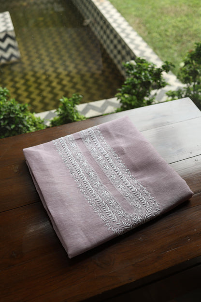 Pastel Purple Linen Chikankari Unstitched Men's Kurta Fabric