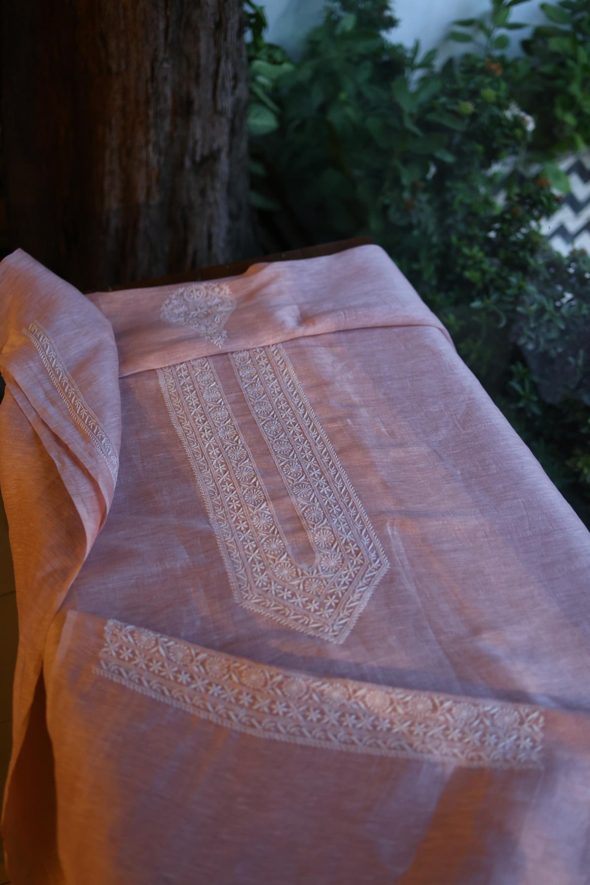 Pastel Purple Linen Chikankari Unstitched Men's Kurta Fabric
