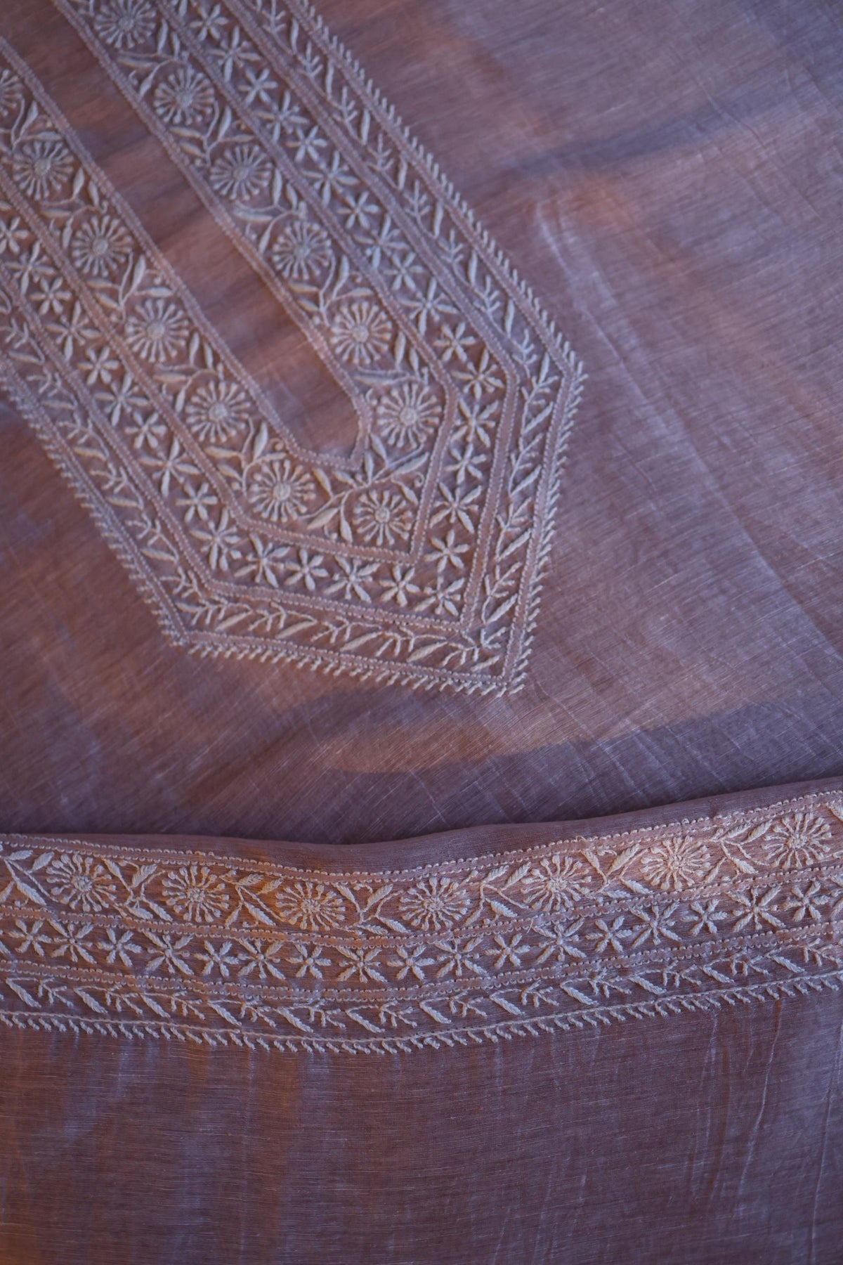 Pastel Purple Linen Chikankari Unstitched Men's Kurta Fabric