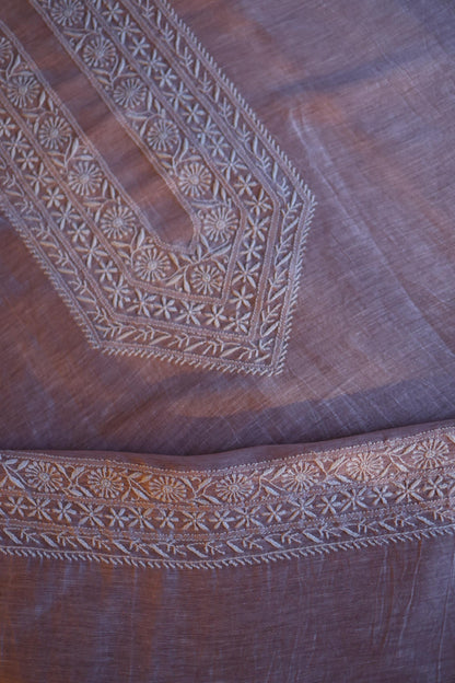 Pastel Purple Linen Chikankari Unstitched Men's Kurta Fabric