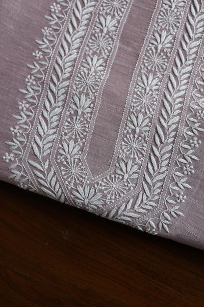 Pastel Purple Linen Chikankari Unstitched Men's Kurta Fabric