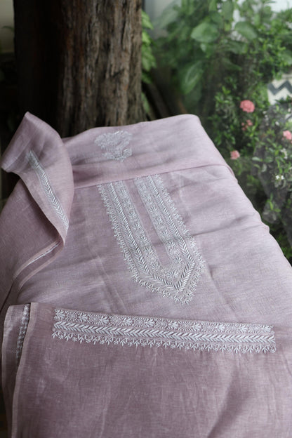 Pastel Purple Linen Chikankari Unstitched Men's Kurta Fabric
