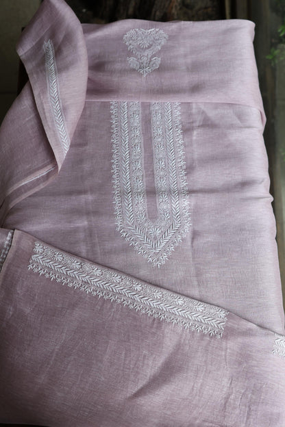 Pastel Purple Linen Chikankari Unstitched Men's Kurta Fabric