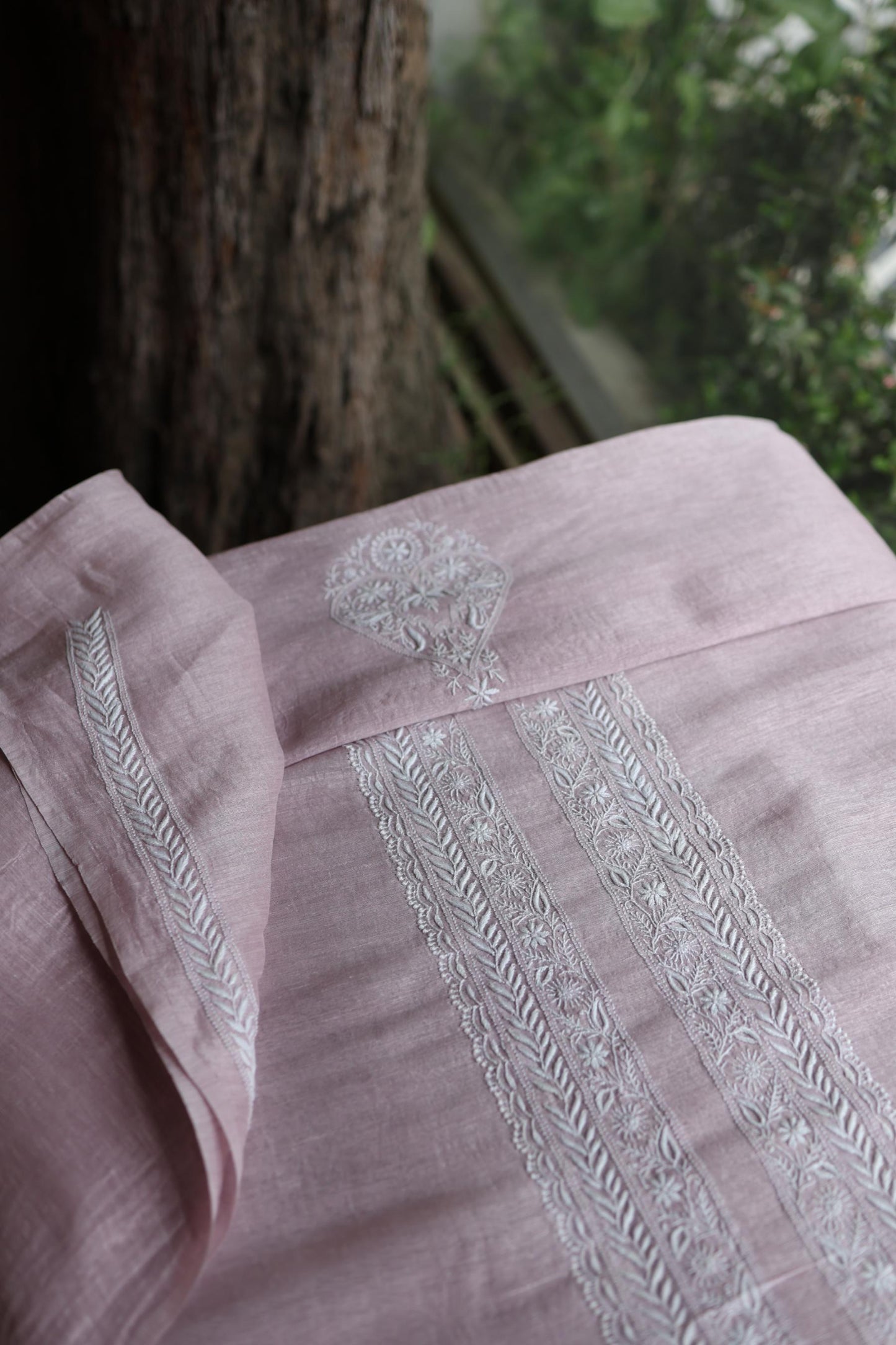 Pastel Purple Linen Chikankari Unstitched Men's Kurtas Fabric