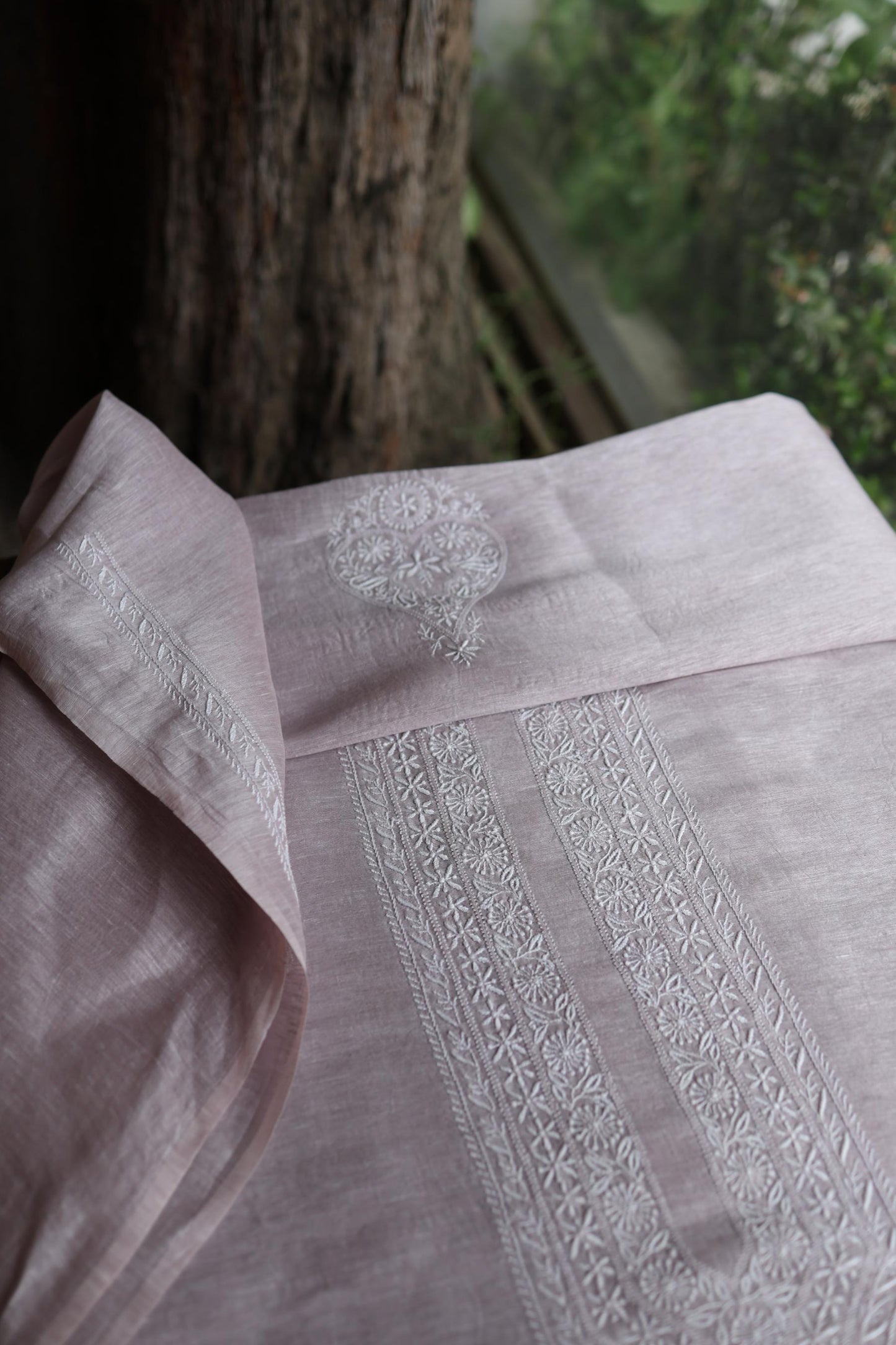 Pastel Purple Linen Chikankari Unstitched Men's Kurtas Fabric