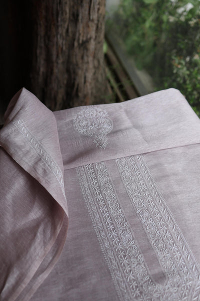 Pastel Purple Linen Chikankari Unstitched Men's Kurtas Fabric