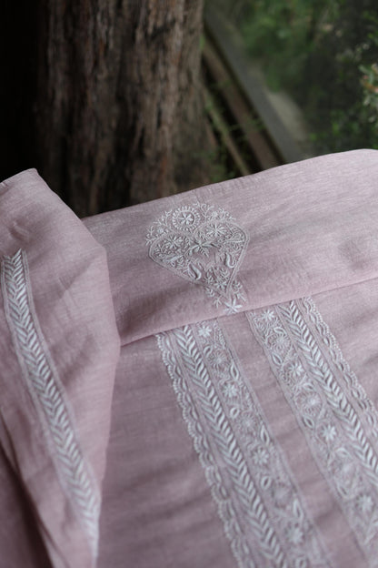Pastel Purple Linen Chikankari Unstitched Men's Kurtas Fabric