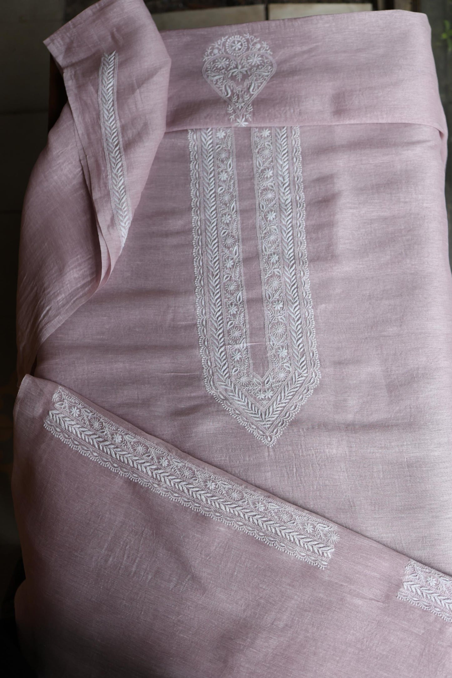 Pastel Purple Linen Chikankari Unstitched Men's Kurtas Fabric