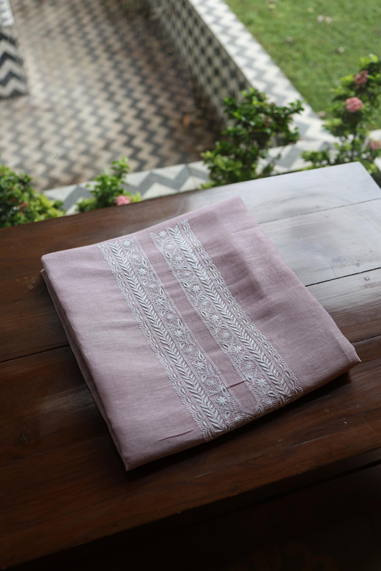 Pastel Purple Linen Chikankari Unstitched Men's Kurtas Fabric