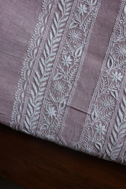 Pastel Purple Linen Chikankari Unstitched Men's Kurtas Fabric