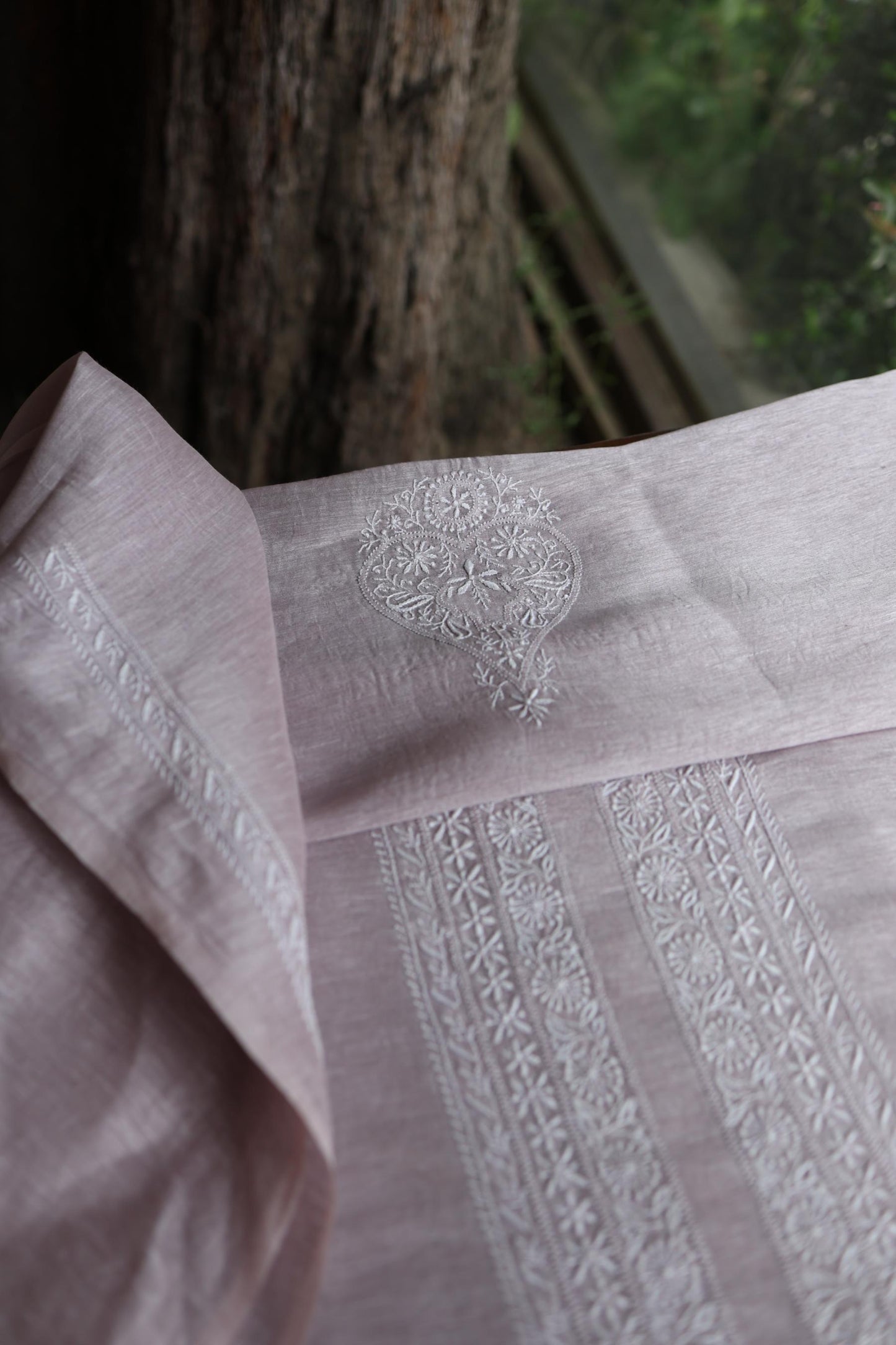 Pastel Purple Linen Chikankari Unstitched Men's Kurtas Fabric
