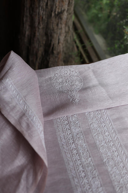 Pastel Purple Linen Chikankari Unstitched Men's Kurtas Fabric