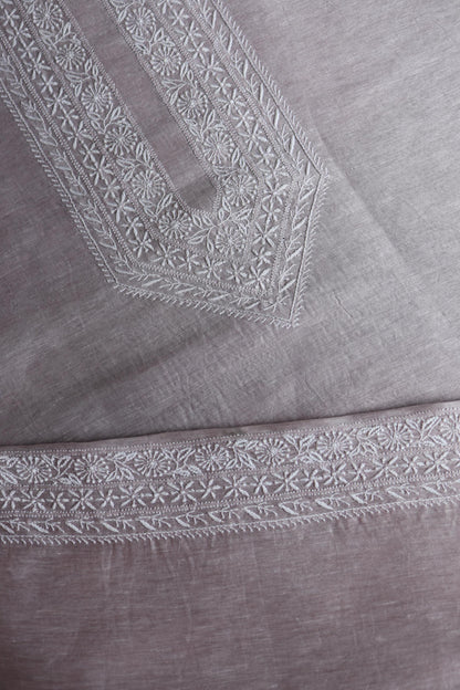 Pastel Purple Linen Chikankari Unstitched Men's Kurtas Fabric