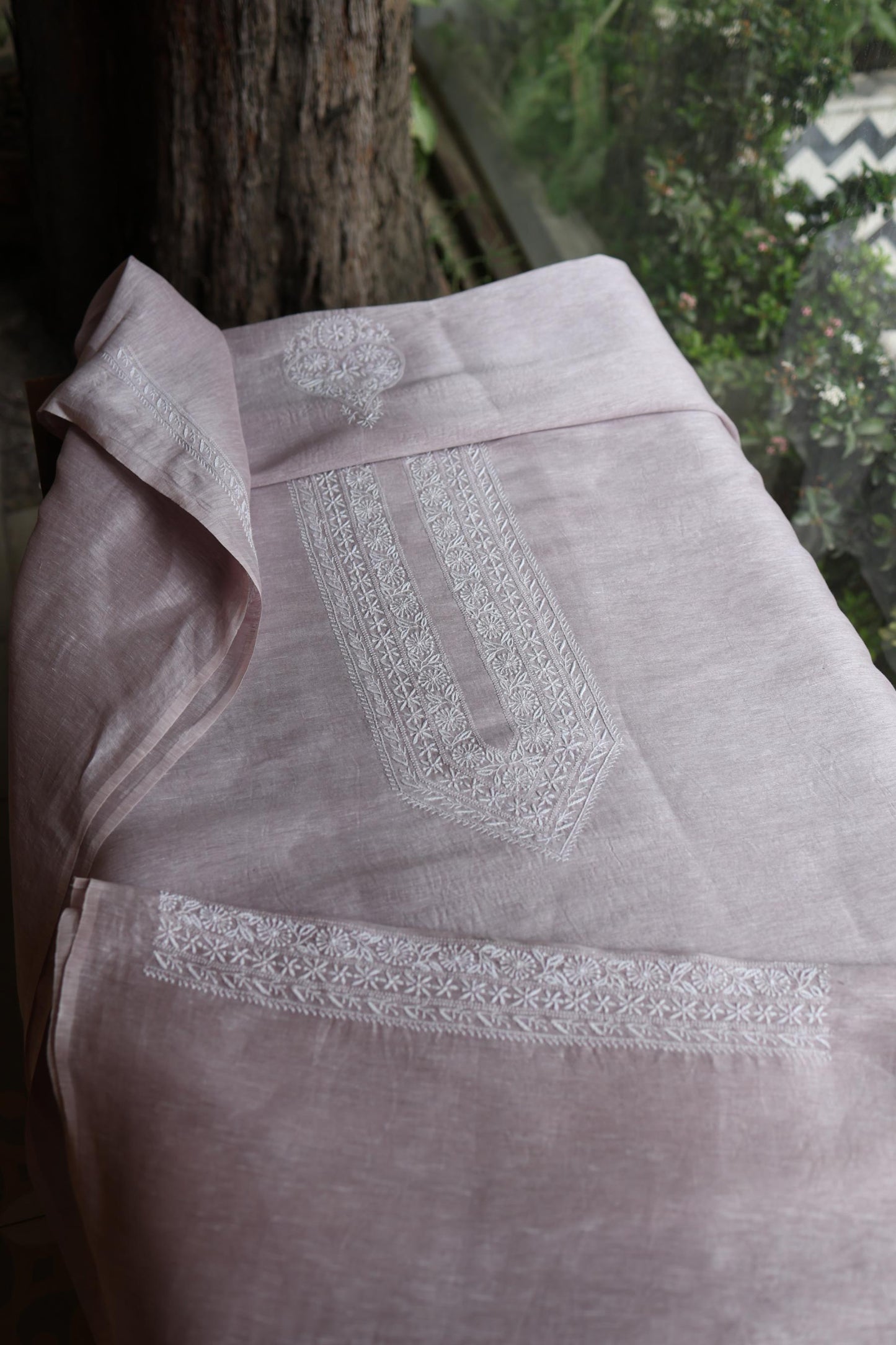 Pastel Purple Linen Chikankari Unstitched Men's Kurtas Fabric