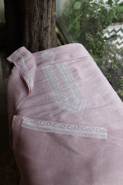 Pastel Purple Linen Chikankari Unstitched Men's Kurtas Fabric