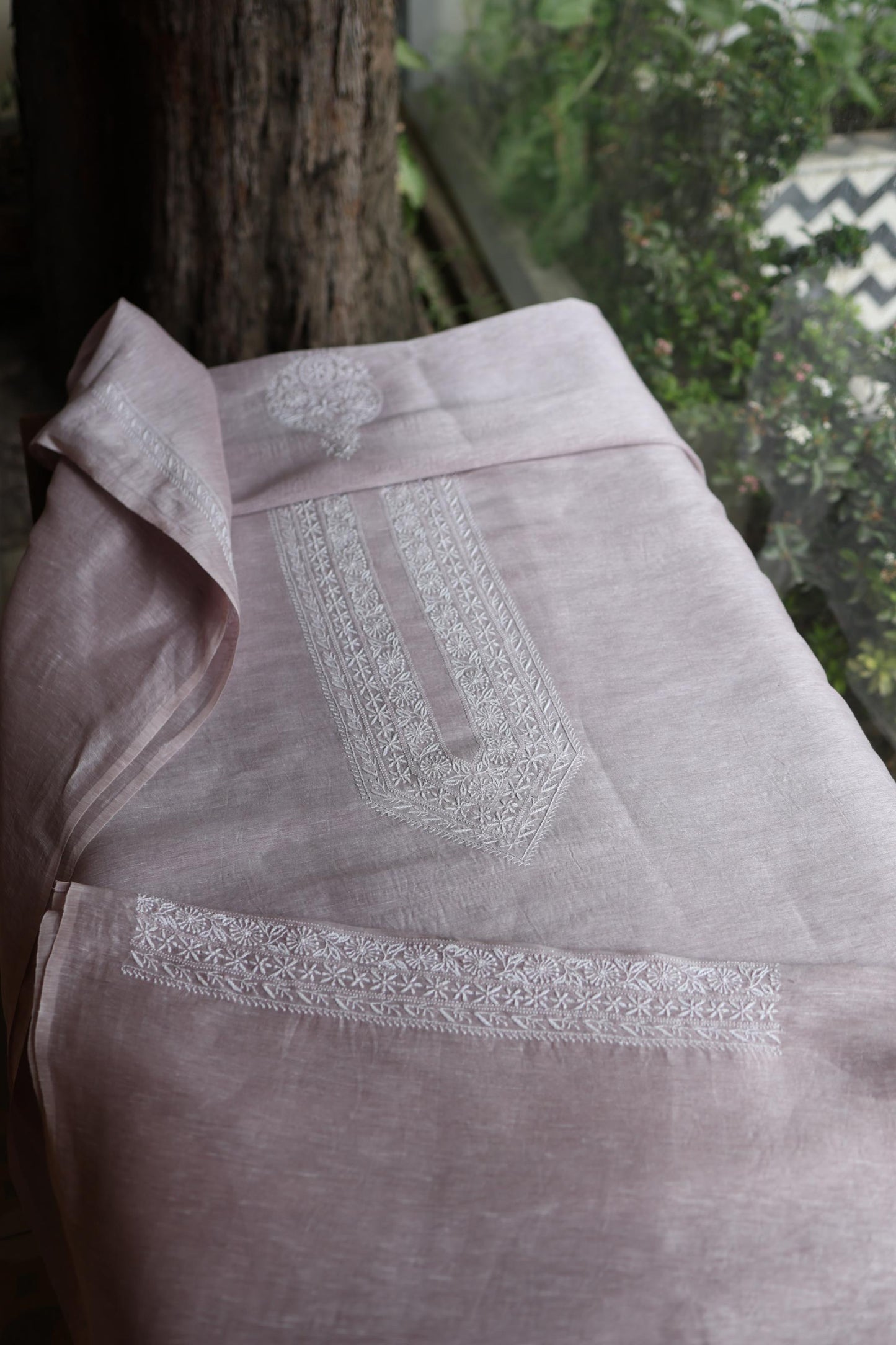 Pastel Purple Linen Chikankari Unstitched Men's Kurtas Fabric