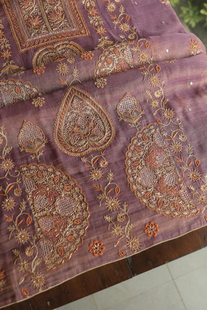 Dull Purple Tissue Silk Chikankari Unstitched Fabric