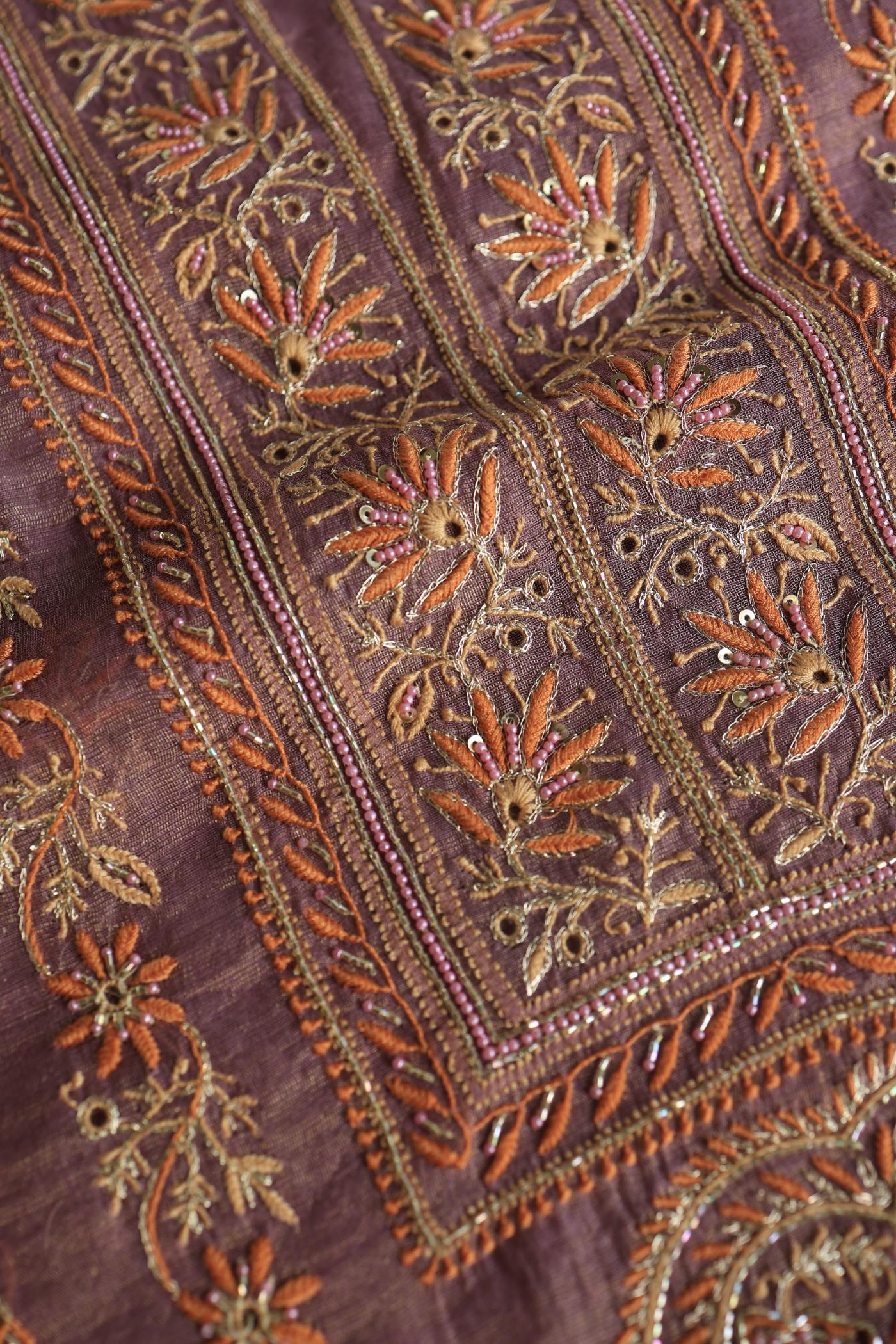 Dull Purple Tissue Silk Chikankari Unstitched Fabric