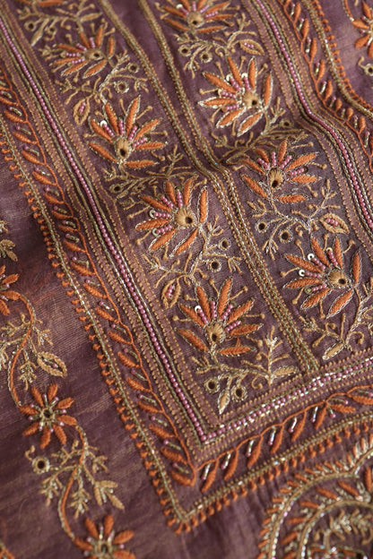 Dull Purple Tissue Silk Chikankari Unstitched Fabric