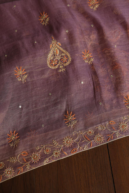 Dull Purple Tissue Silk Chikankari Unstitched Fabric