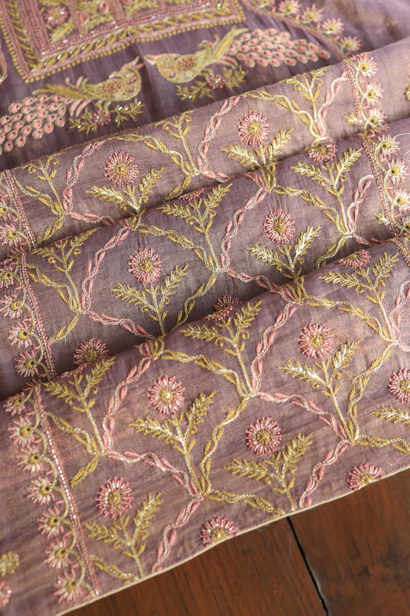 Pastel Purple Tissue Silk Chikankari Unstitched Fabric